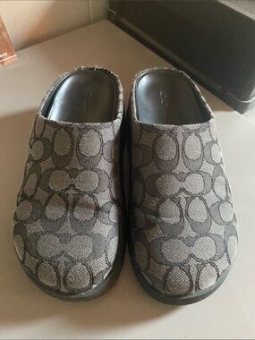 Coach Monogram Slip-On Clogs in Charcoal and Black